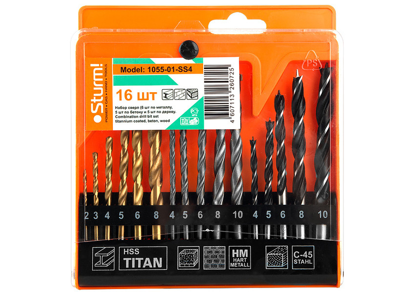 Набор сверл УНИВЕРСАЛЬНЫЙ: 6шт ПО МЕТАЛЛУ, 5шт ПО БЕТОНУ, 5шт ПО ДЕРЕВУ Sturm! в Ростове-на-Дону в Ростове-на-Дону