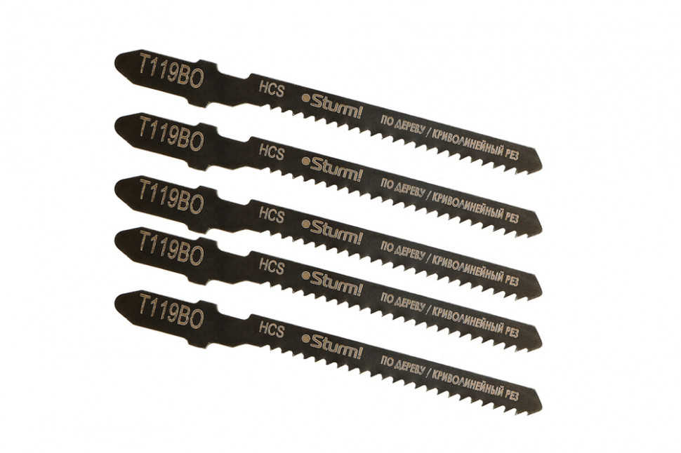 Пилки для лобзика по дереву T119BO, 5 шт, 76х51мм, шаг зуба 2мм, быстрый фигурный рез, HCS, Sturm!