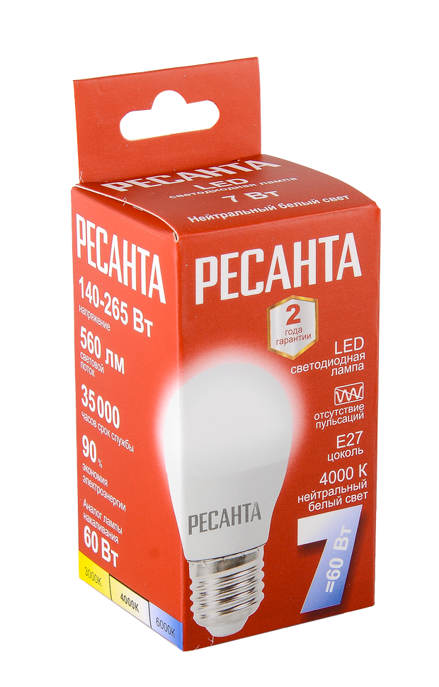 Лампа светодиодная Ресанта LL-R-G45-7W-230-4K-E27 в Ростове-на-Дону в Ростове-на-Дону