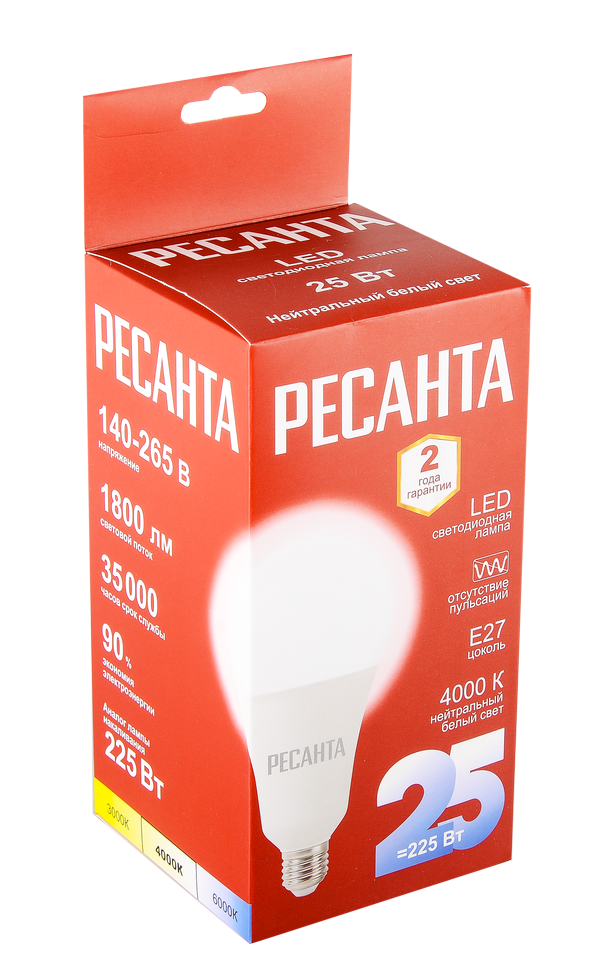 Лампа светодиодная Ресанта LL-R-A95-25W-230-4K-E27 в Ростове-на-Дону в Ростове-на-Дону