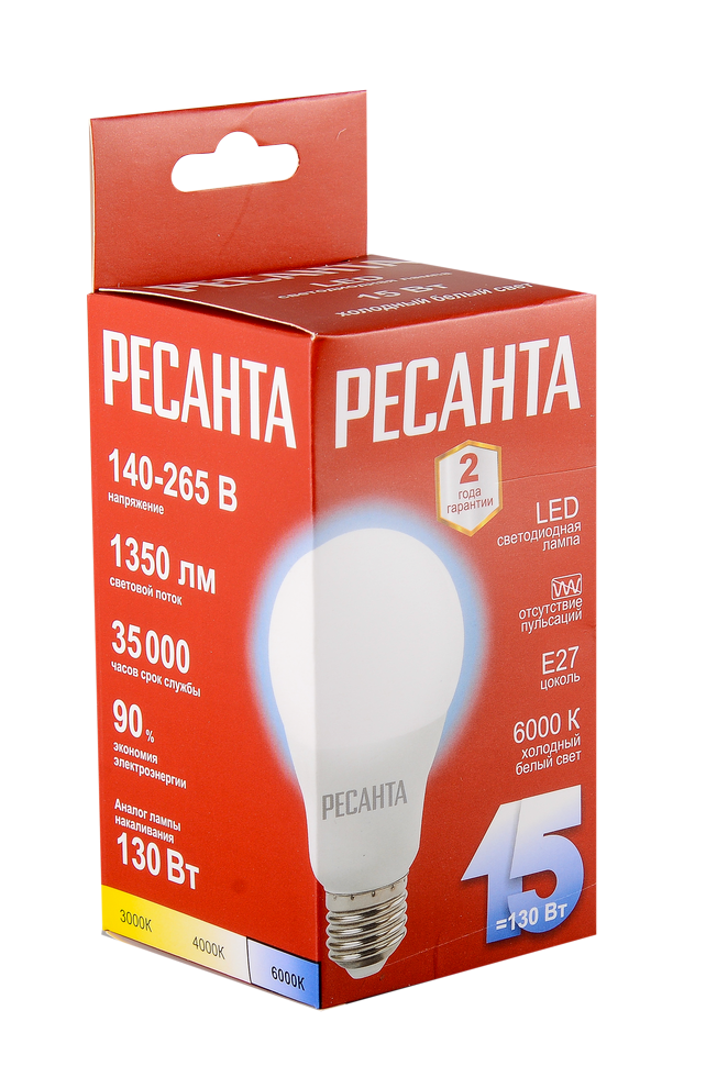 Лампа светодиодная Ресанта LL-R-A65-15W-230-6K-E27 в Ростове-на-Дону в Ростове-на-Дону