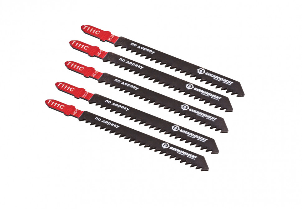 Пилки для лобзика по дереву T111C, 5 шт, 100х74мм, шаг зуба 3мм, быстрый прямой рез, HCS, БОЕКОМПЛЕК