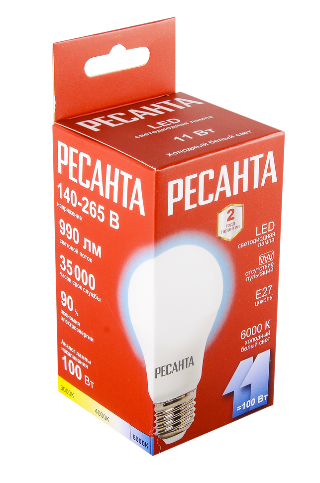 Лампа светодиодная Ресанта LL-R-A60-11W-230-6K-E27 в Ростове-на-Дону в Ростове-на-Дону