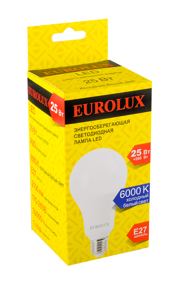 Лампа светодиодная Eurolux LL-E-A80-25W-230-6K-E27 в Ростове-на-Дону в Ростове-на-Дону
