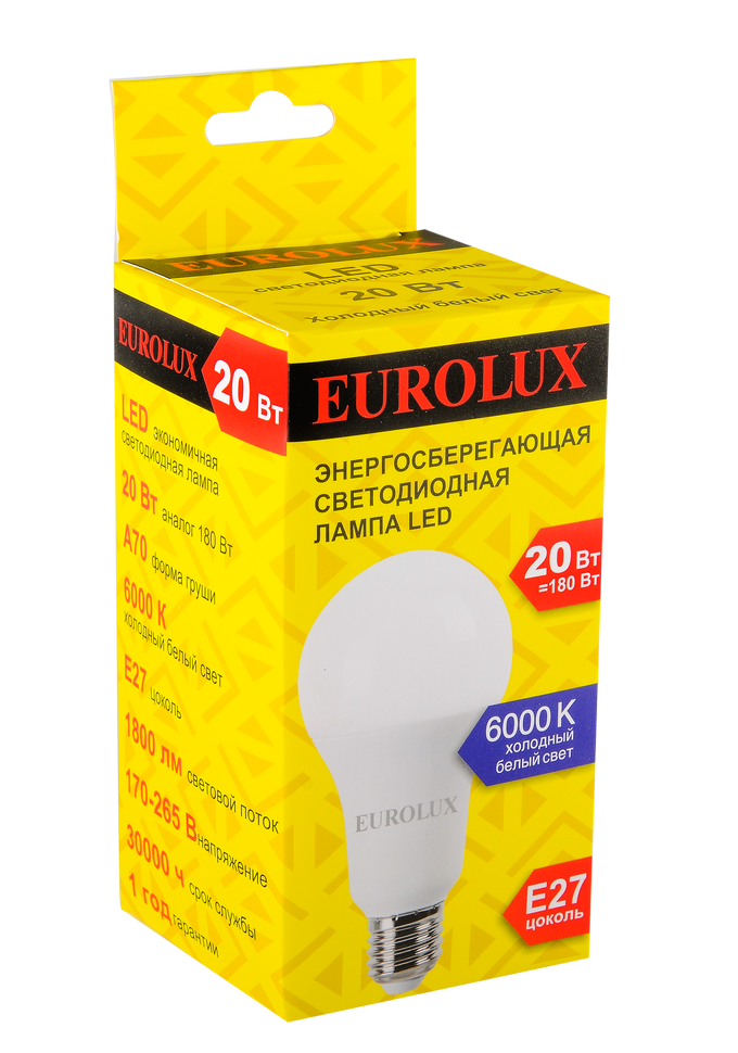 Лампа светодиодная Eurolux LL-E-A70-20W-230-6K-E27 в Ростове-на-Дону в Ростове-на-Дону
