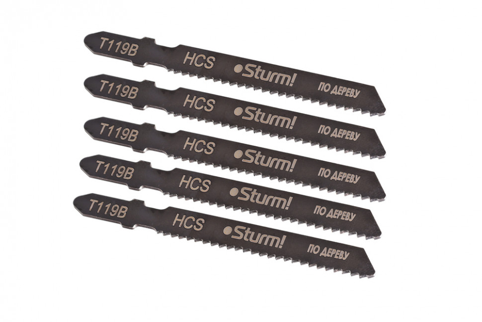Пилки для лобзика по дереву T119B, 5 шт, 76х51мм, шаг зуба 2 мм, быстрый прямой рез, HCS, Sturm!