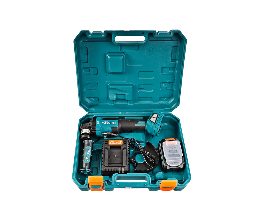 CAG18125BLE  УШМ аккумуляторная б/щ Sturm!, 18В, 1BatterySystem, 125мм, плавн пуск, 1х4Ач,кейс
