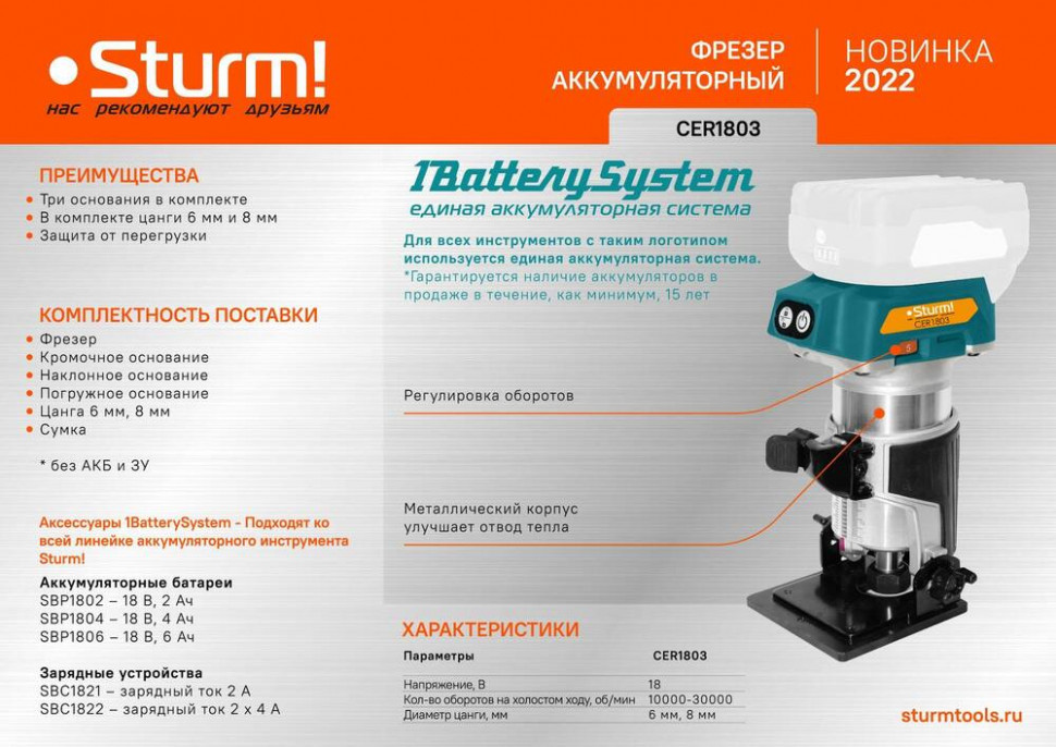 Аккумуляторный фрезер Sturm! CER1803 1BatterySystem в Ростове-на-Дону в Ростове-на-Дону