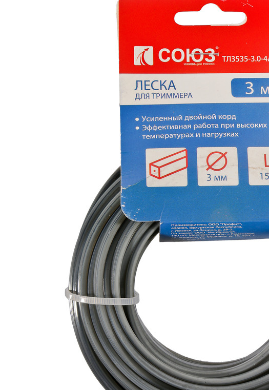 Леска для триммера, d=3.0 мм, l=15 м, квадрат усилен., желтый, СОЮЗ