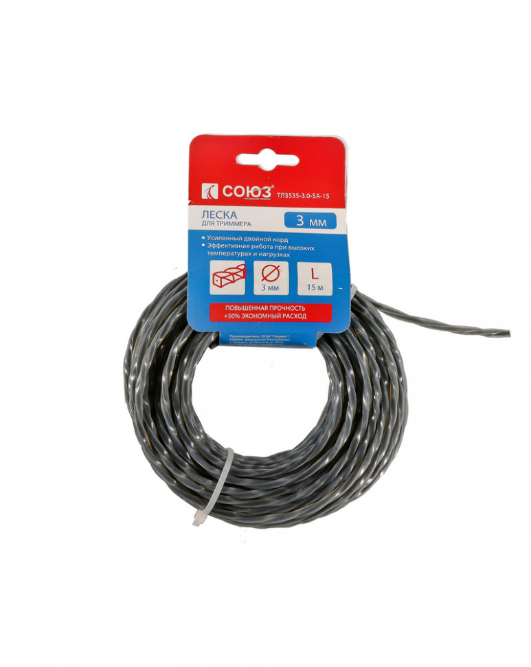 Леска для триммера, d=3.0 мм, l=15м, круч. Квадрат усилен., желтый  СОЮЗ