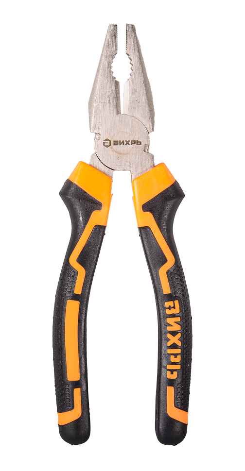 Плоскогубцы (пассатижи), 200мм., никелированные, двухкомпонентные рукоятки, Вихрь